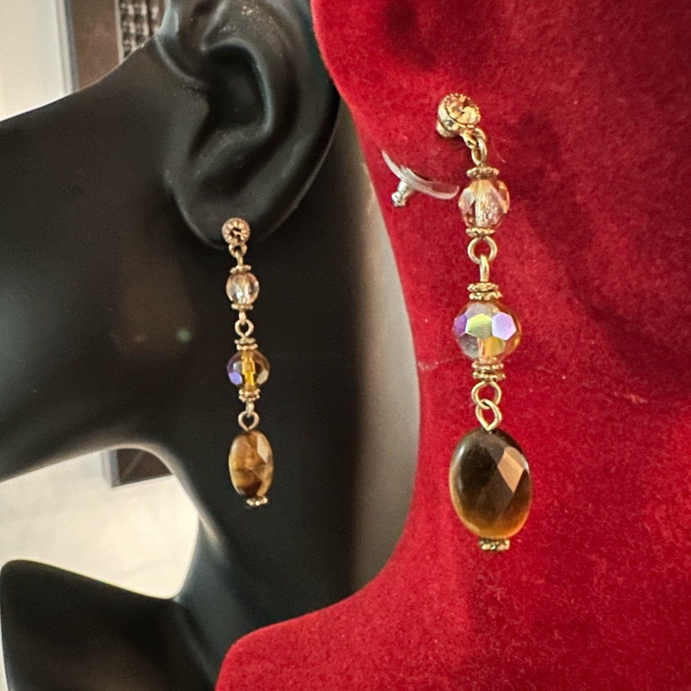 Gold and Brown Beaded Earrings